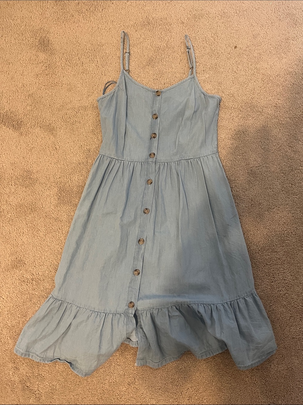 Women’s Light Blue Button-Front Sundress with Ruffle Hem
